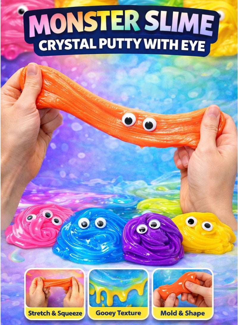 Greateam Monster Slime Crystal Putty With Eye – Set of 6 Pcs / 6 Pack (49g Each) Assorted Colors Monster Slime Putty Toy With Googly Eyes Crystal Slime Putty Stretchy Slime Squishy Putty Gooey Slime Sensory Play Fidget Toy for Kids Squeeze Stretch Pull Twist Mold Shape Fun Collectible Monster Packs Stress Relief Anti Stress Putty Kids Children Learning Toys Ideal Gift for Boys & Girls Party Bag Fillers School Prizes Birthday Giveaways Age 3+ Best Gift for Ramadan - Image 2